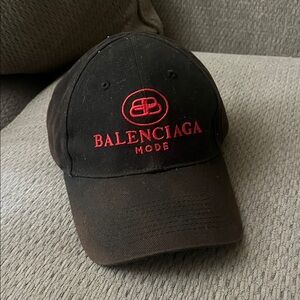 Balenciaga Black Cap with Red Logo Embroidery